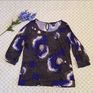 Apostrophe Blue Gray Black Geometric Top M